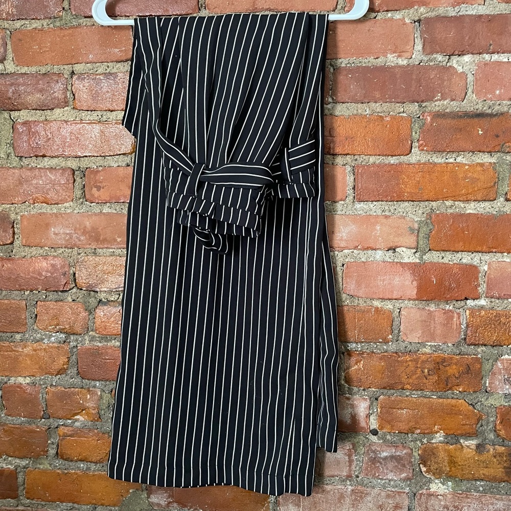 Cinch waist white striped work pants